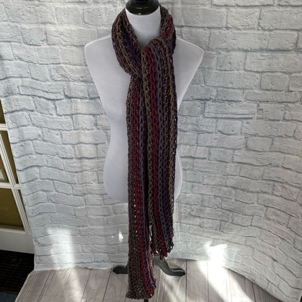 Women’s OS multi color loose knit scarf 87”x8”